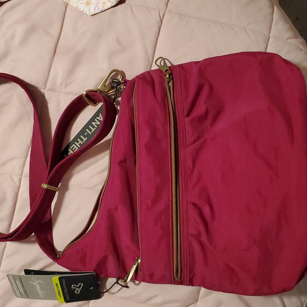 Travelon Anti-theft Signature 3 Compartment Cross Body Bag, Ruby